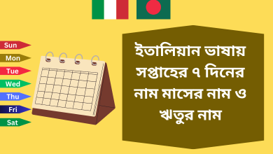 ইতালিয়ান ভাষায় সপ্তাহের ৭ দিনের নাম মাসের নাম ও ঋতুর নাম